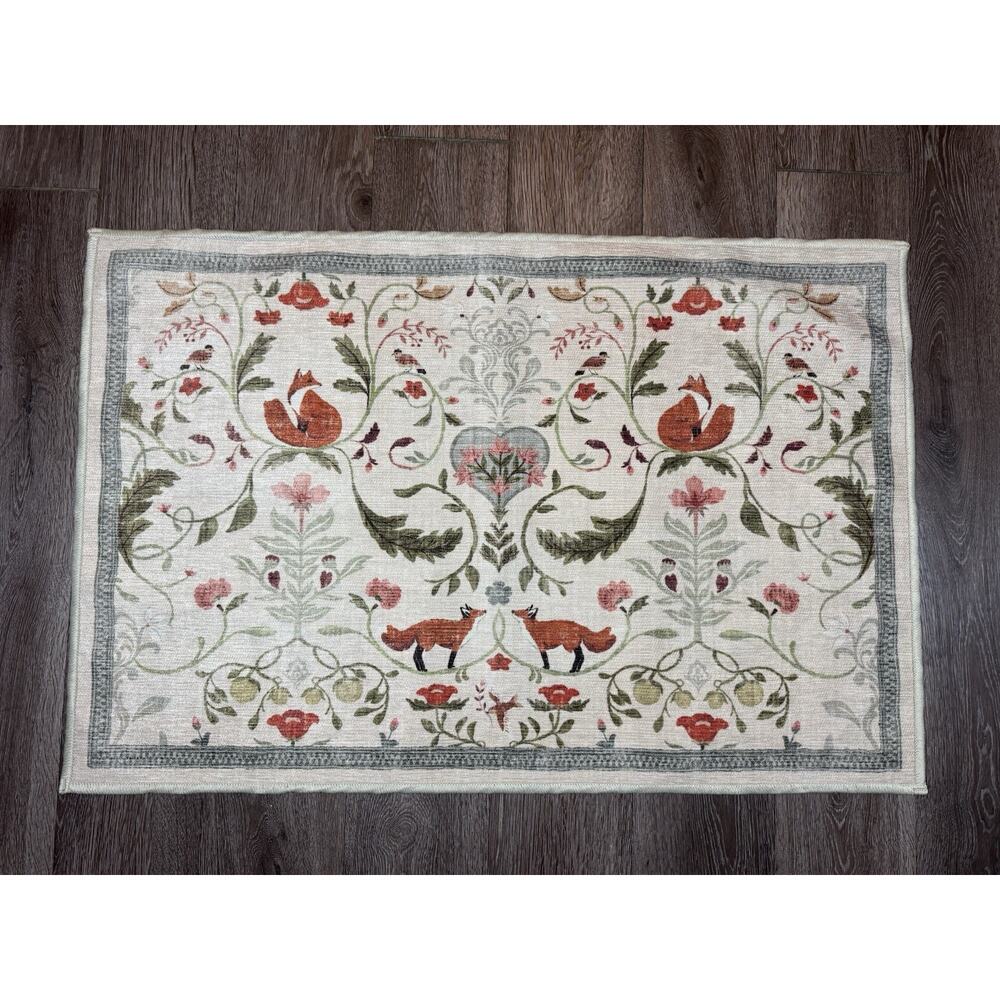 Ruggable Foxfen Ivory Multicolor Flatwoven Rug 2’ x 3’ Fox Animal - Picture 2 of 13